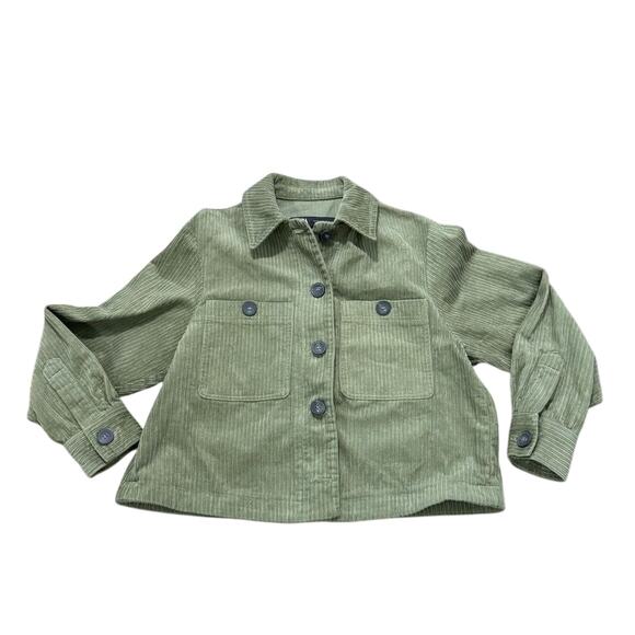 Zara Corduroy Overshirt Green Cropped Jacket Cotton Button Front Women's XS - Picture 1 of 7